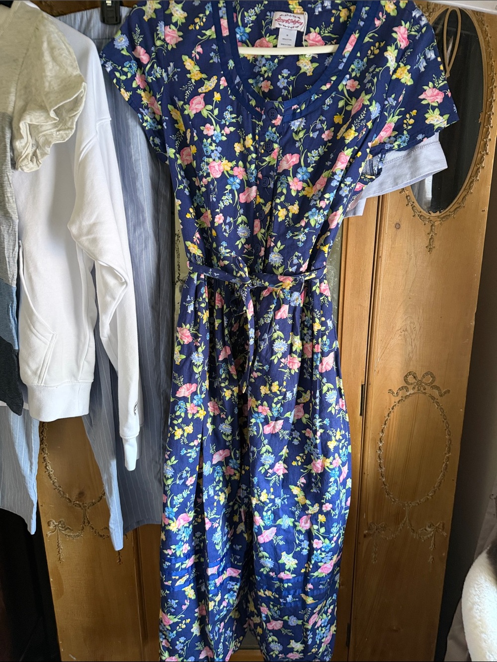 Floral Navy Belted Casual Women's Dress